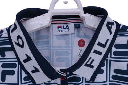 FILA GOLF(フィラゴルフ) ポロシャツ 白紺ブランドロゴ総柄 レディース LL A