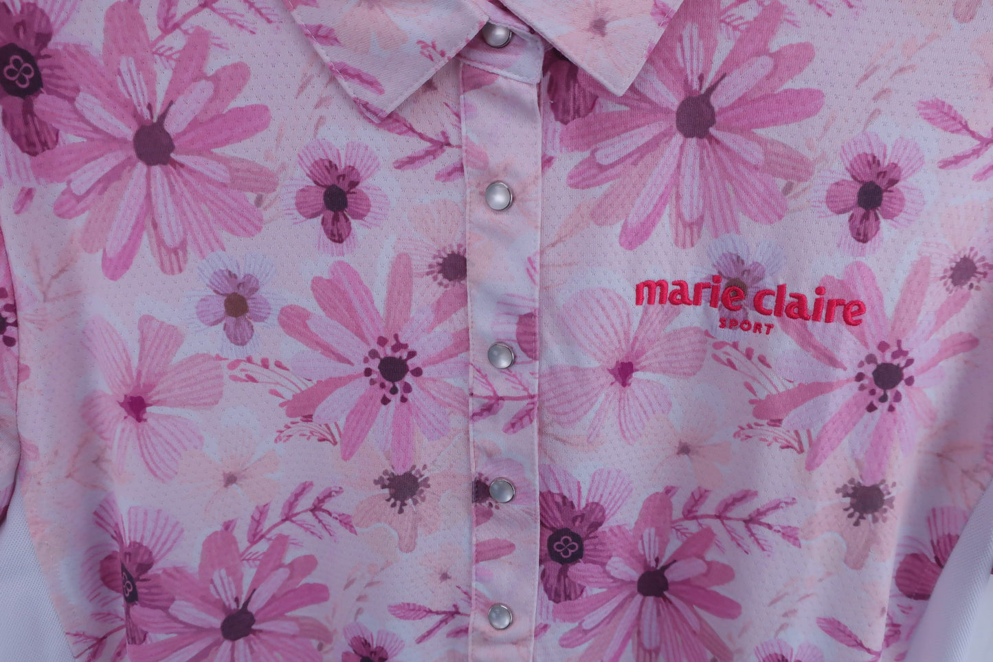 【美品】marie claire(マリ・クレール) ポロシャツワンピース ピンク花柄 レディース L ゴルフ用品 2409-0238 中古