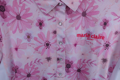 【美品】marie claire(マリ・クレール) ポロシャツワンピース ピンク花柄 レディース L ゴルフ用品 2409-0238 中古