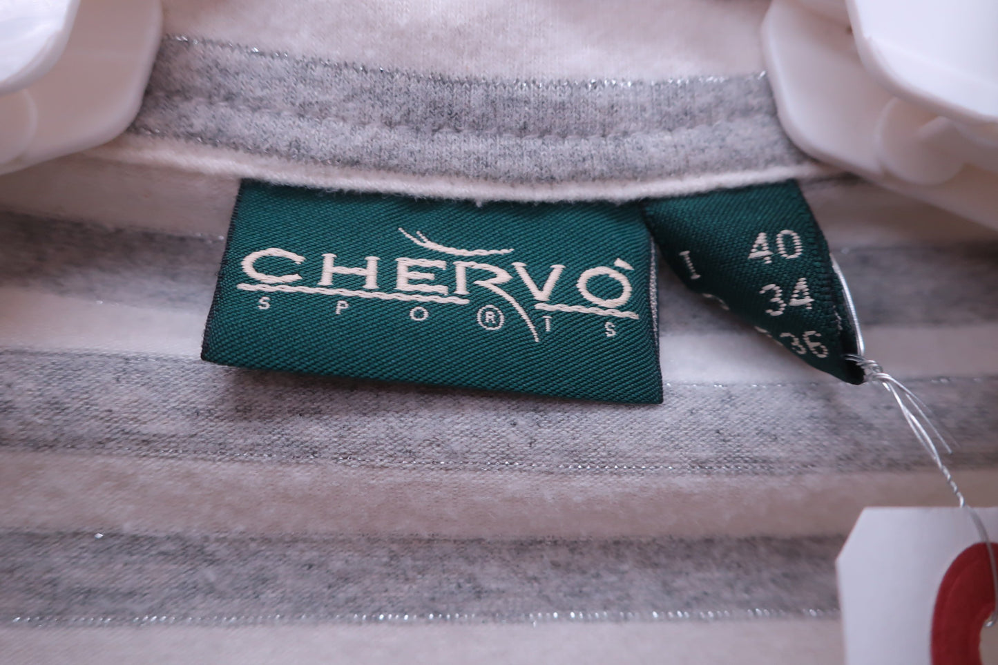 CHERVO(シェルボ) 長袖ポロシャツ 白グレーボーダー レディース I40 A-2