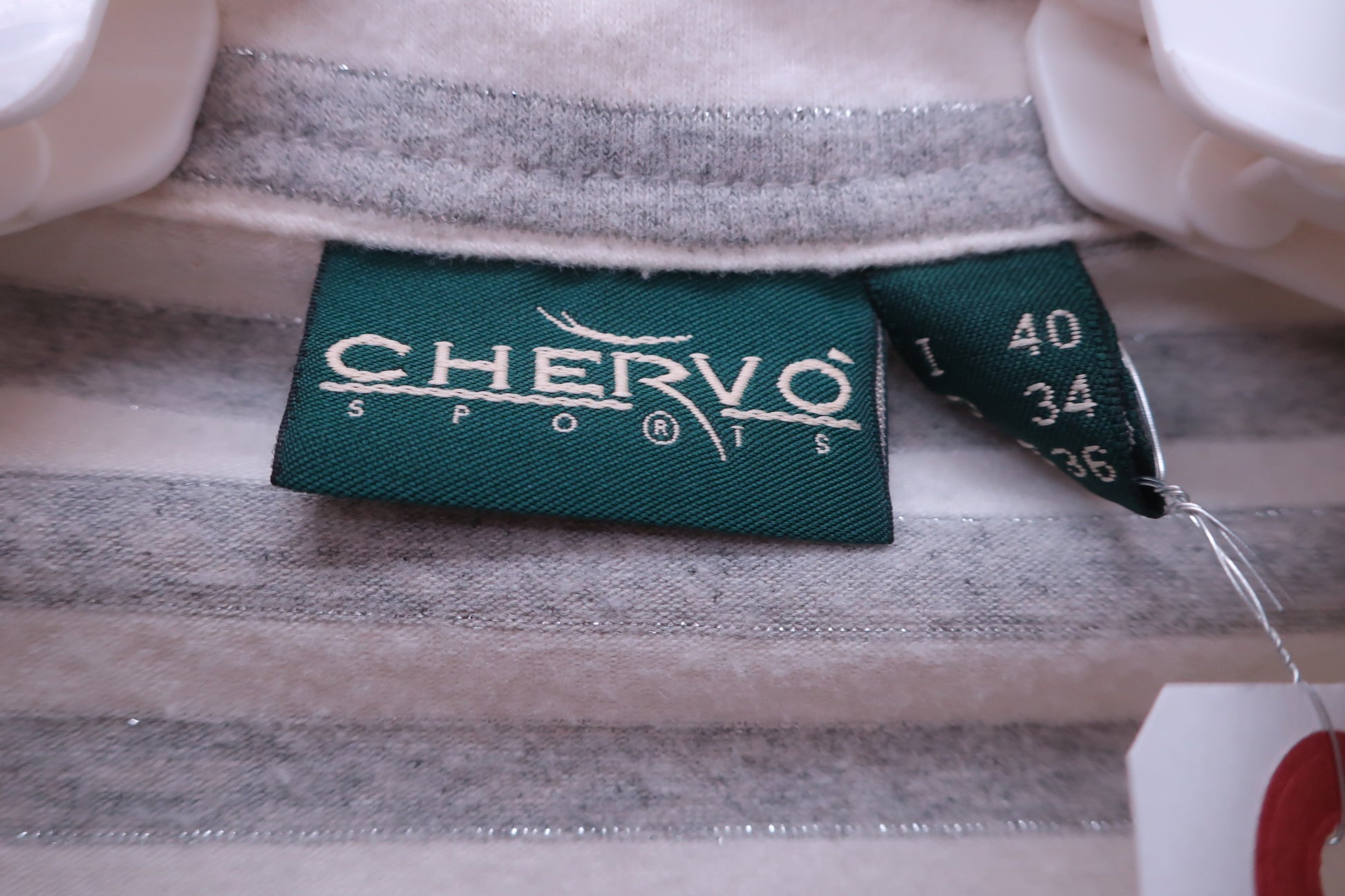CHERVO(シェルボ) 長袖ポロシャツ 白グレーボーダー レディース I40 A-2