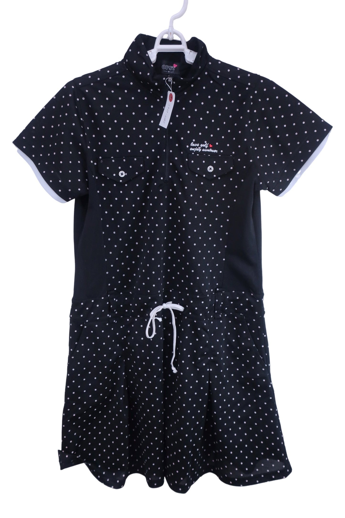 OPST(オプスト) ジップアップシャツワンピース 黒白水玉 レディース M A-1