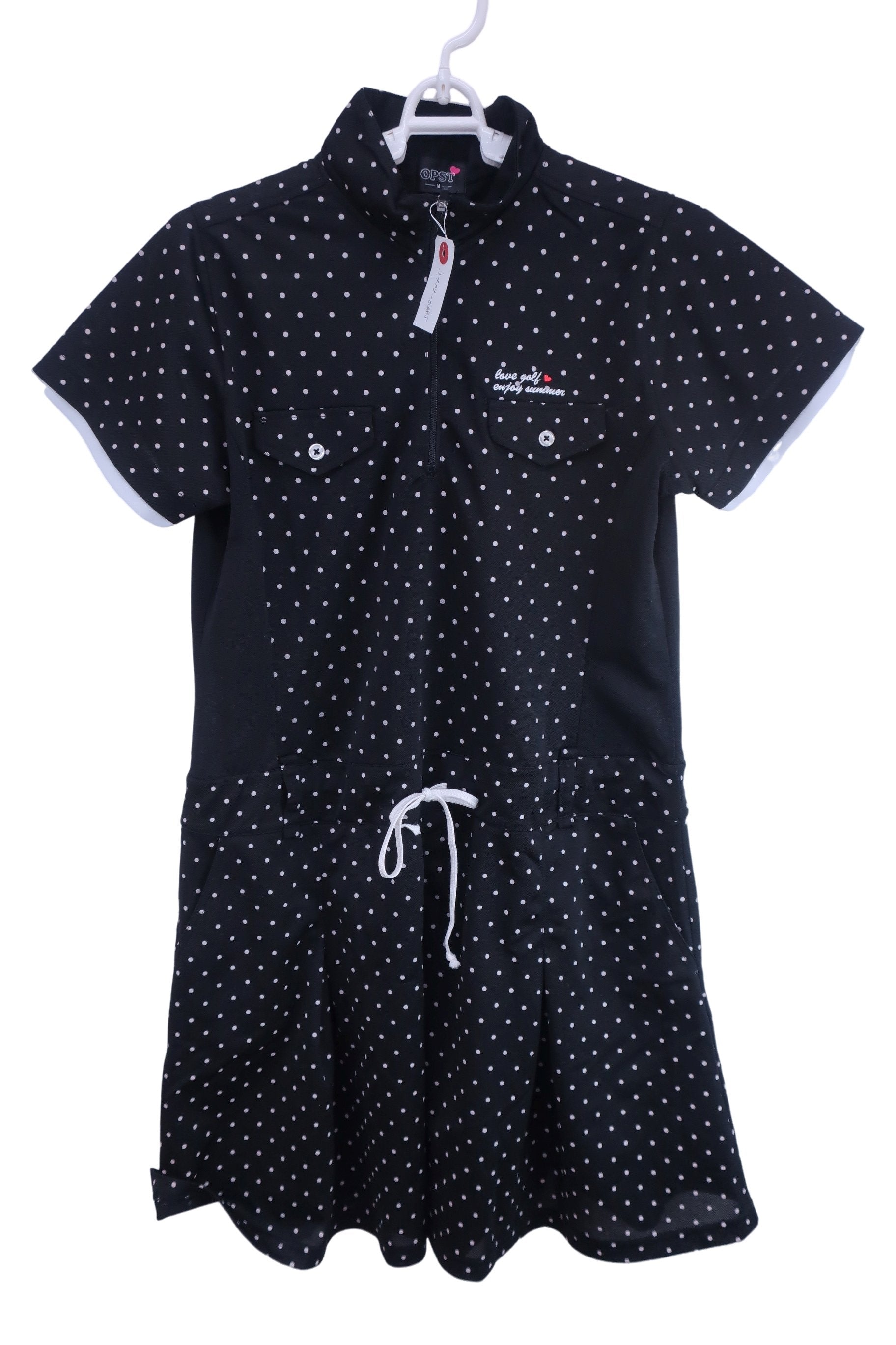 OPST(オプスト) ジップアップシャツワンピース 黒白水玉 レディース M A-1