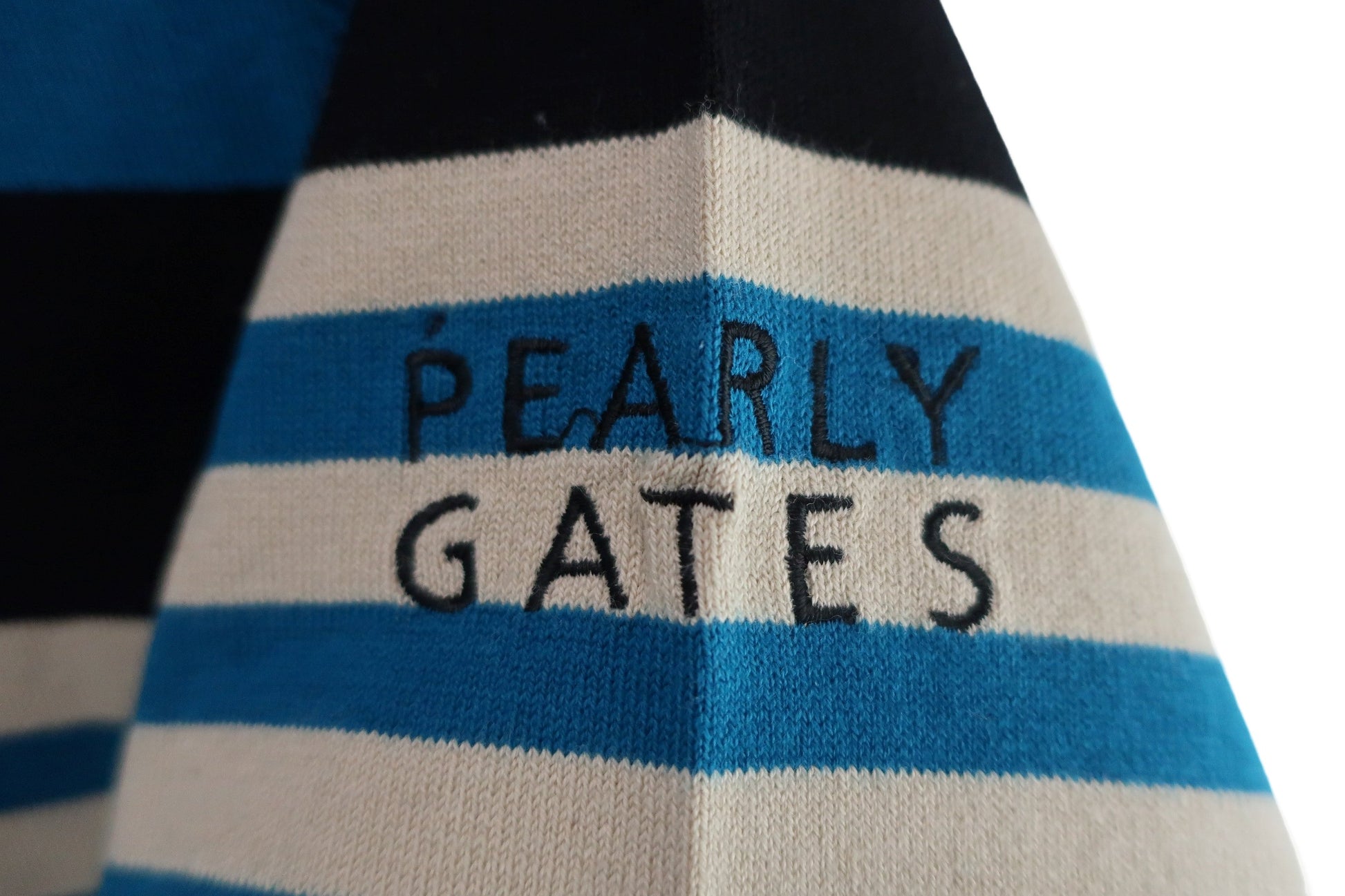 PEARLY GATES(パーリーゲイツ) 長袖薄手ハイネックセーター 黒青ベージュボーダー メンズ 4 053-274007 A-3