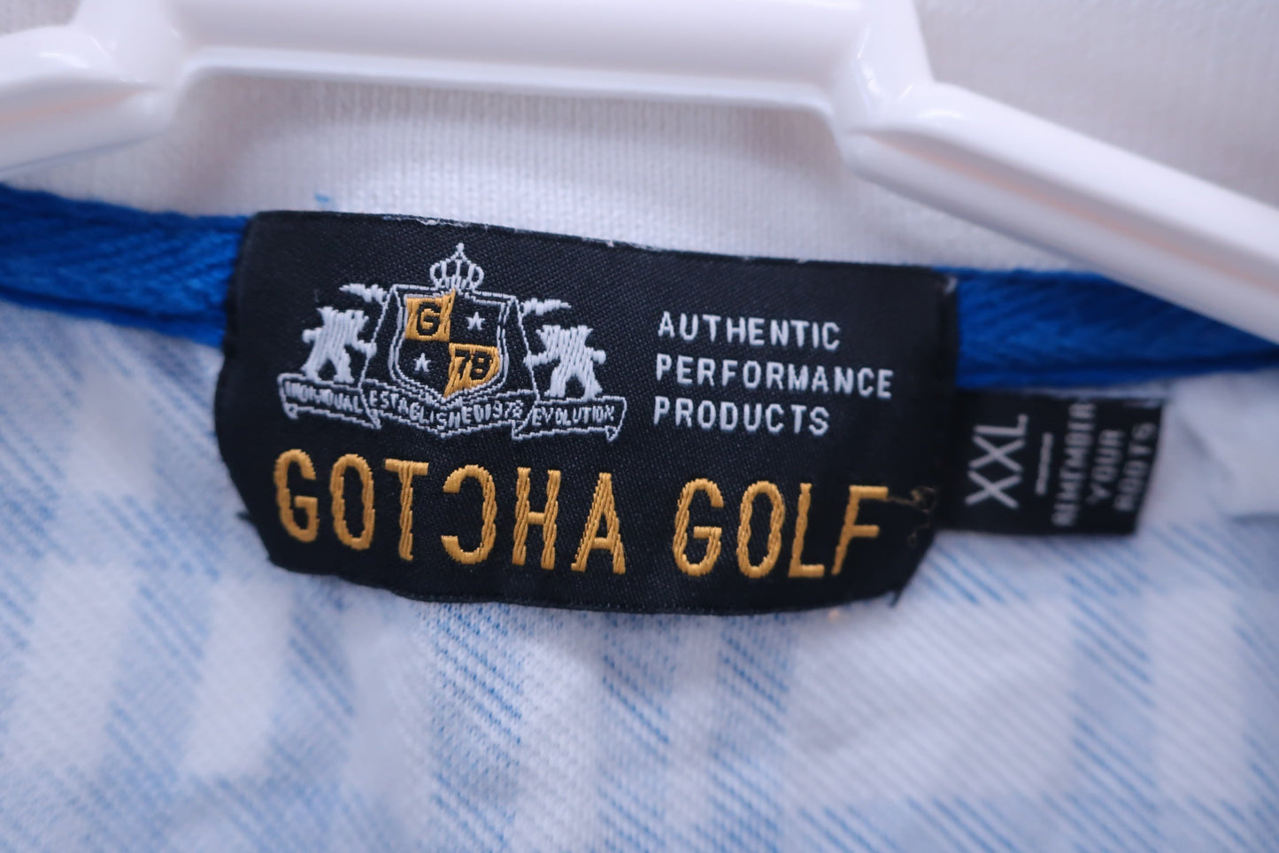 GOTCHA GOLF(ゴッチャゴルフ) ポロシャツ 白青チェック メンズ XXL B-3