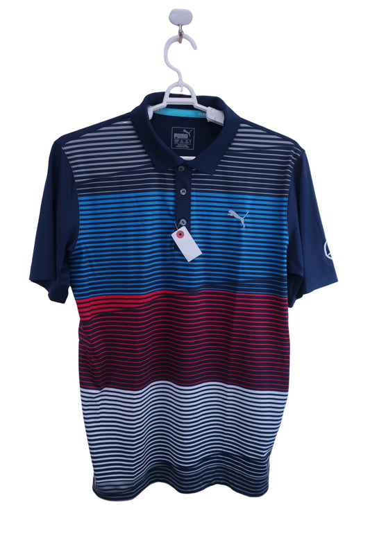 PUMA GOLF(プーマゴルフ) ポロシャツ ネイビー青赤ボーダー メンズ US XS A-1