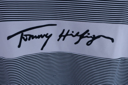 TOMMY HILFIGER GOLF(トミーヒルフィガーゴルフ) 半袖モックネックシャツ 白黒ボーダー レディース LL S-2
