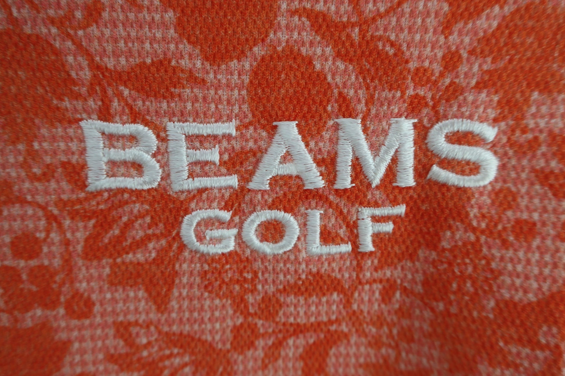 BEAMS GOLF(ビームスゴルフ) 半袖モックネックシャツ オレンジ総柄 レディース M A-2