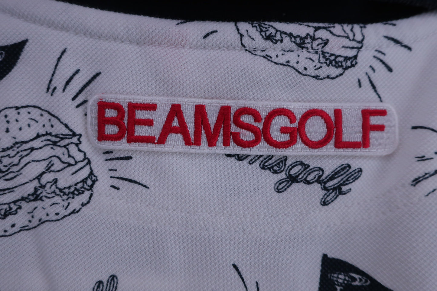 BEAMS GOLF(ビームスゴルフ) ポロシャツ 白ネイビーハンバーガー柄 レディース S B-5