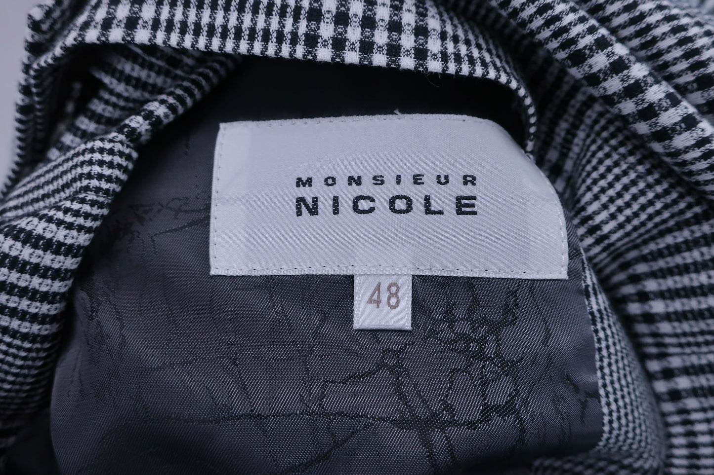 MONSIEUR NICOLE 薄手テーラードジャケット 白黒チェック メンズ 48 A-5