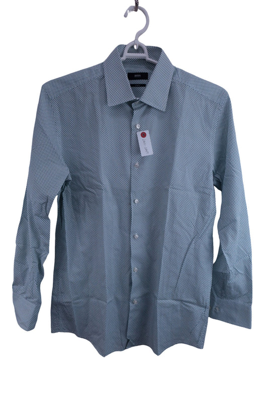 HUGO BOSS(ヒューゴボス) 長袖スリムフィットシャツ SLIM FIT 白緑総柄 メンズ 40A A-1