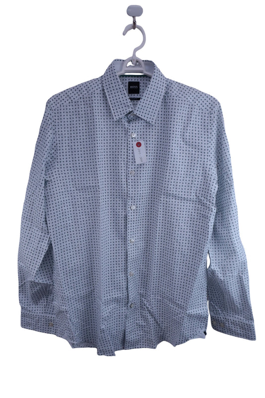 HUGO BOSS(ヒューゴボス) 長袖レギュラーフィットシャツ SLIM FIT 白 木柄 メンズ M A-1