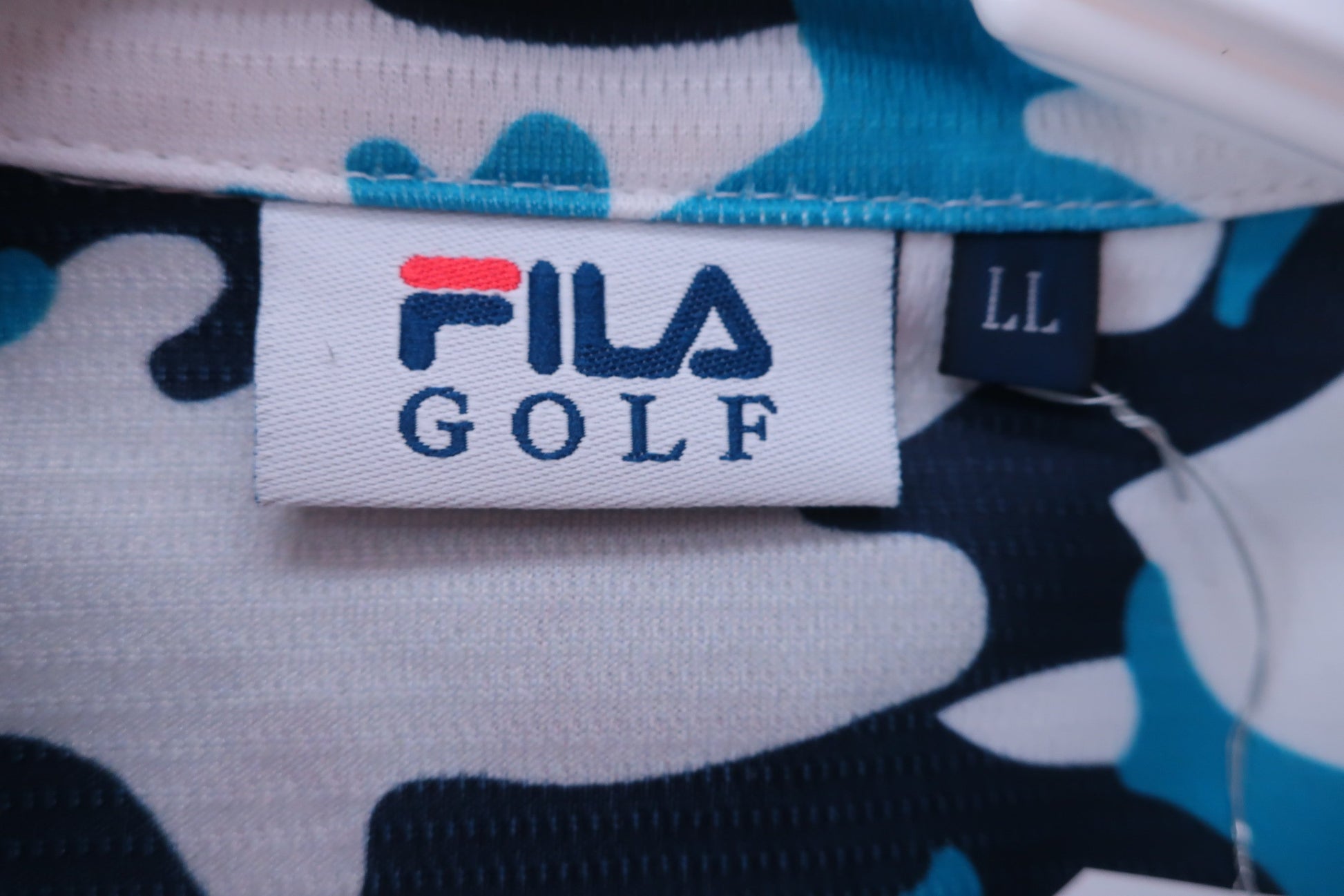 FILA GOLF(フィラゴルフ) ポロシャツ 白青系カモフラ柄 メンズ LL A-4