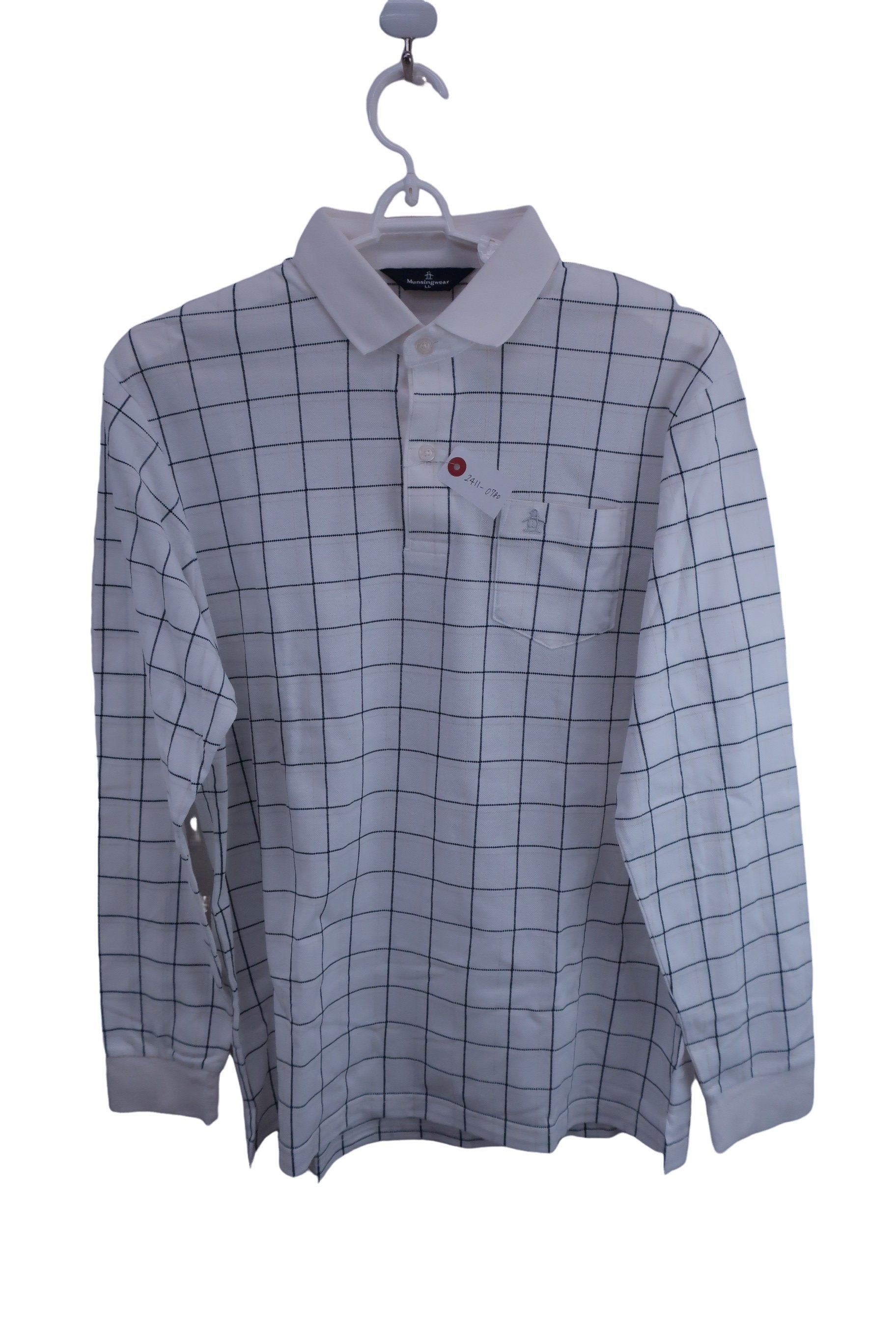 Munsingwear(マンシングウェア) 長袖ポロシャツ 白チェック メンズ LL A-1