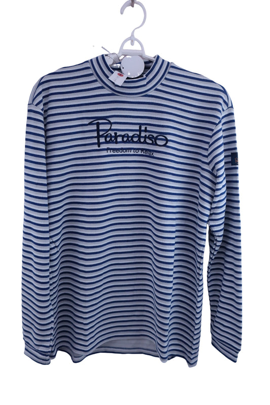 Paradiso(パラディーゾ) 長袖モックネックシャツ グレーネイビーボーダー メンズ LL N-1