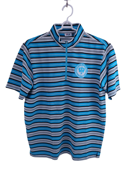 FILA GOLF(フィラゴルフ) ハーフジップシャツ 水色ボーダー メンズ LL A-1