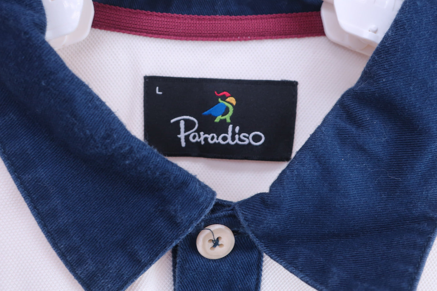 Paradiso(パラディーゾ) 長袖ポロシャツ 白紺 メンズ L B-2