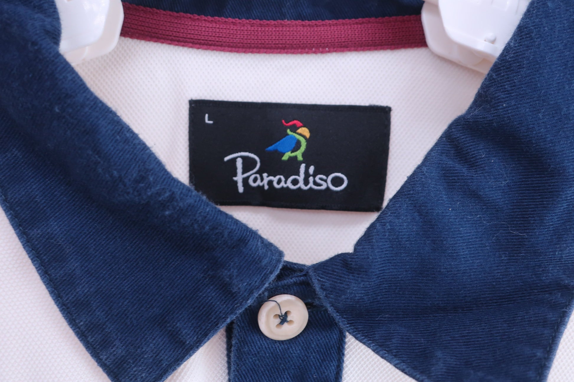 Paradiso(パラディーゾ) 長袖ポロシャツ 白紺 メンズ L B-2