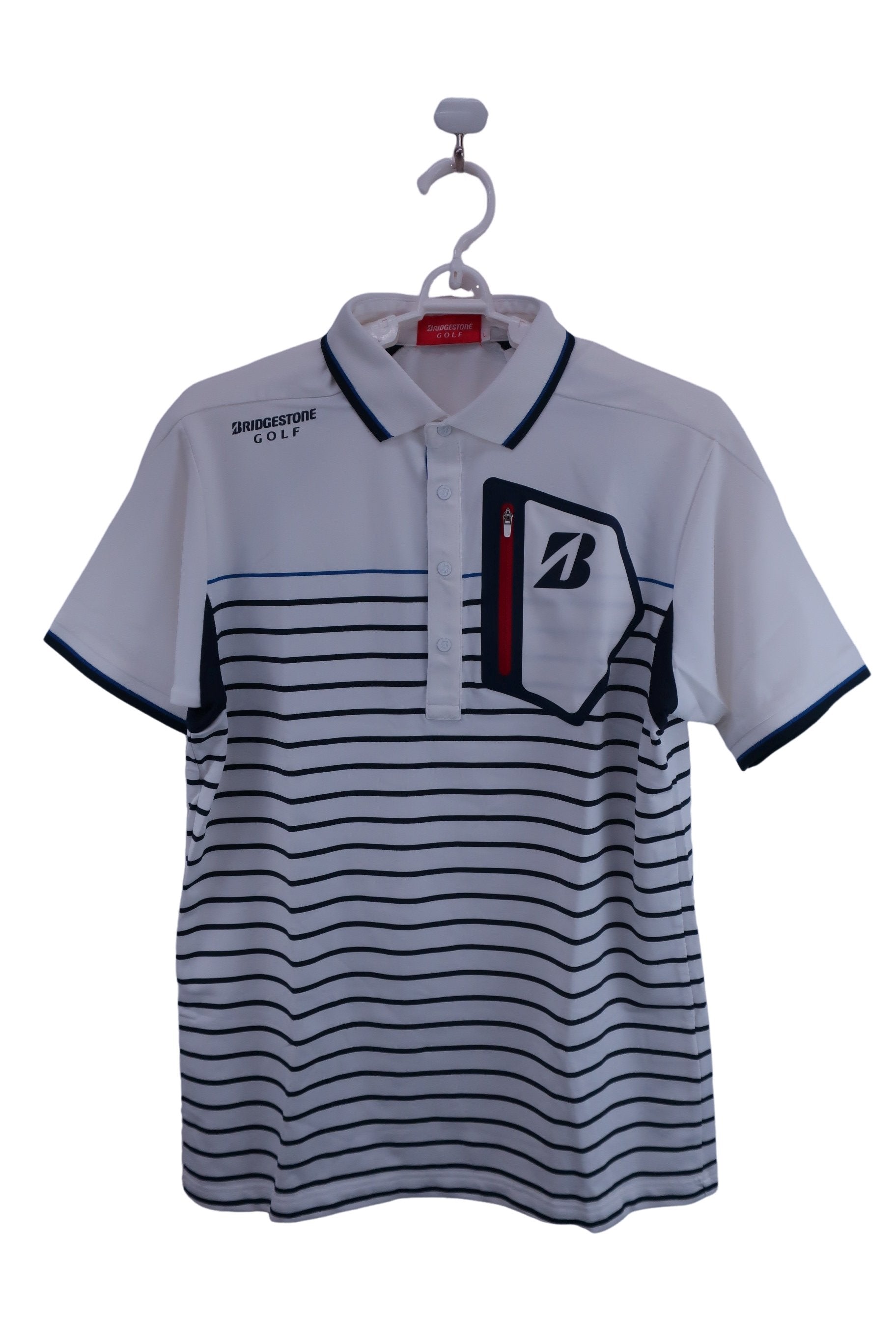 BRIDGESTONE GOLF(ブリヂストンゴルフ) ポロシャツ 白青ボーダー メンズ L A-1