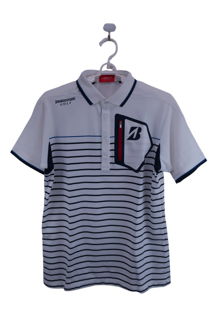 BRIDGESTONE GOLF(ブリヂストンゴルフ) ポロシャツ 白青ボーダー メンズ L A-1