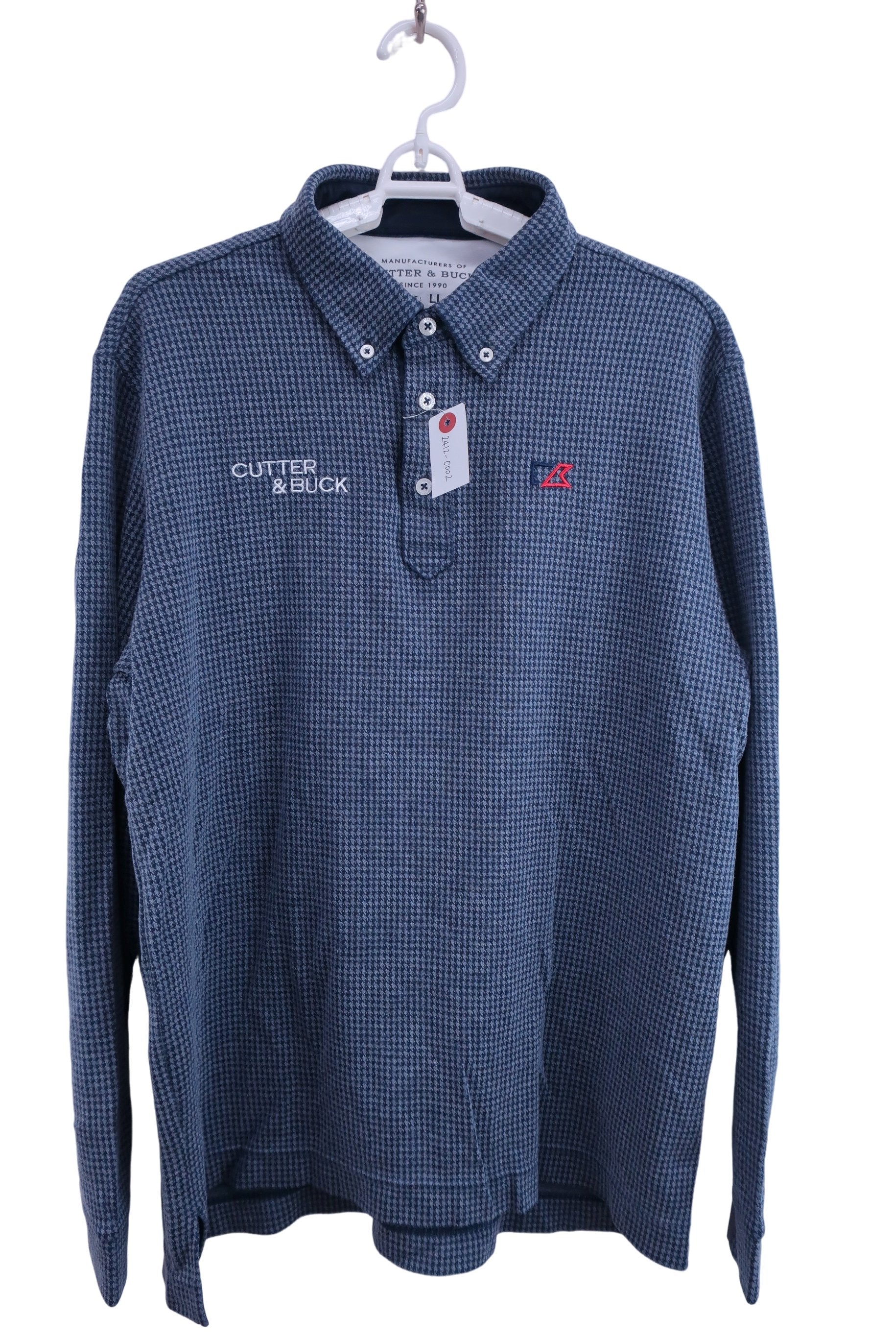 CUTTER&BUCK(カッター＆バック) 長袖ポロシャツ ネイビーグレー千鳥柄 メンズ LL A-1