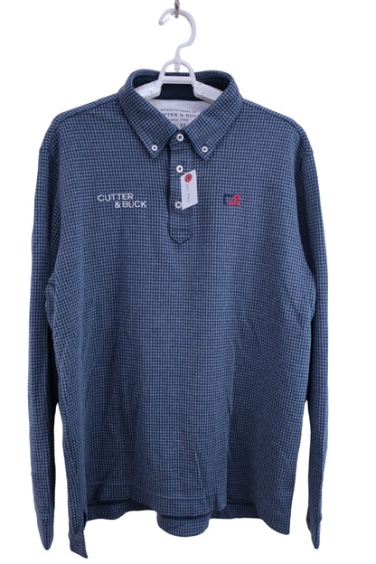 CUTTER&BUCK(カッター＆バック) 長袖ポロシャツ ネイビーグレー千鳥柄 メンズ LL A-1