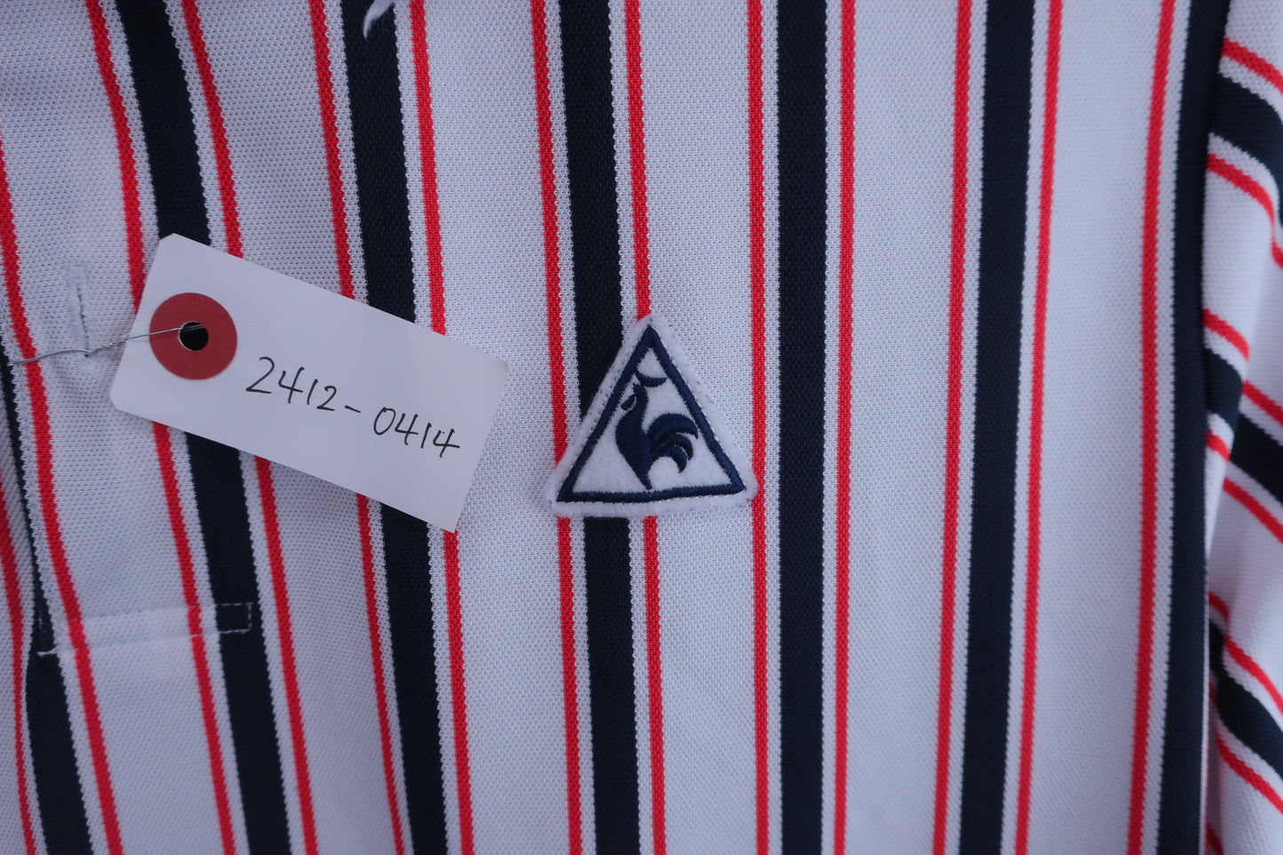 le coq sportif(ルコックスポルティフ) ポロシャツ 白赤ネイビーストライプ メンズ LL B-3