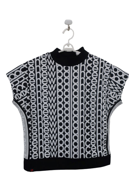 New Balance golf(ニューバランスゴルフ) ダンボールニットモックネックシャツ 黒白ロゴ文字柄 レディース 0 012-3164501 S-1