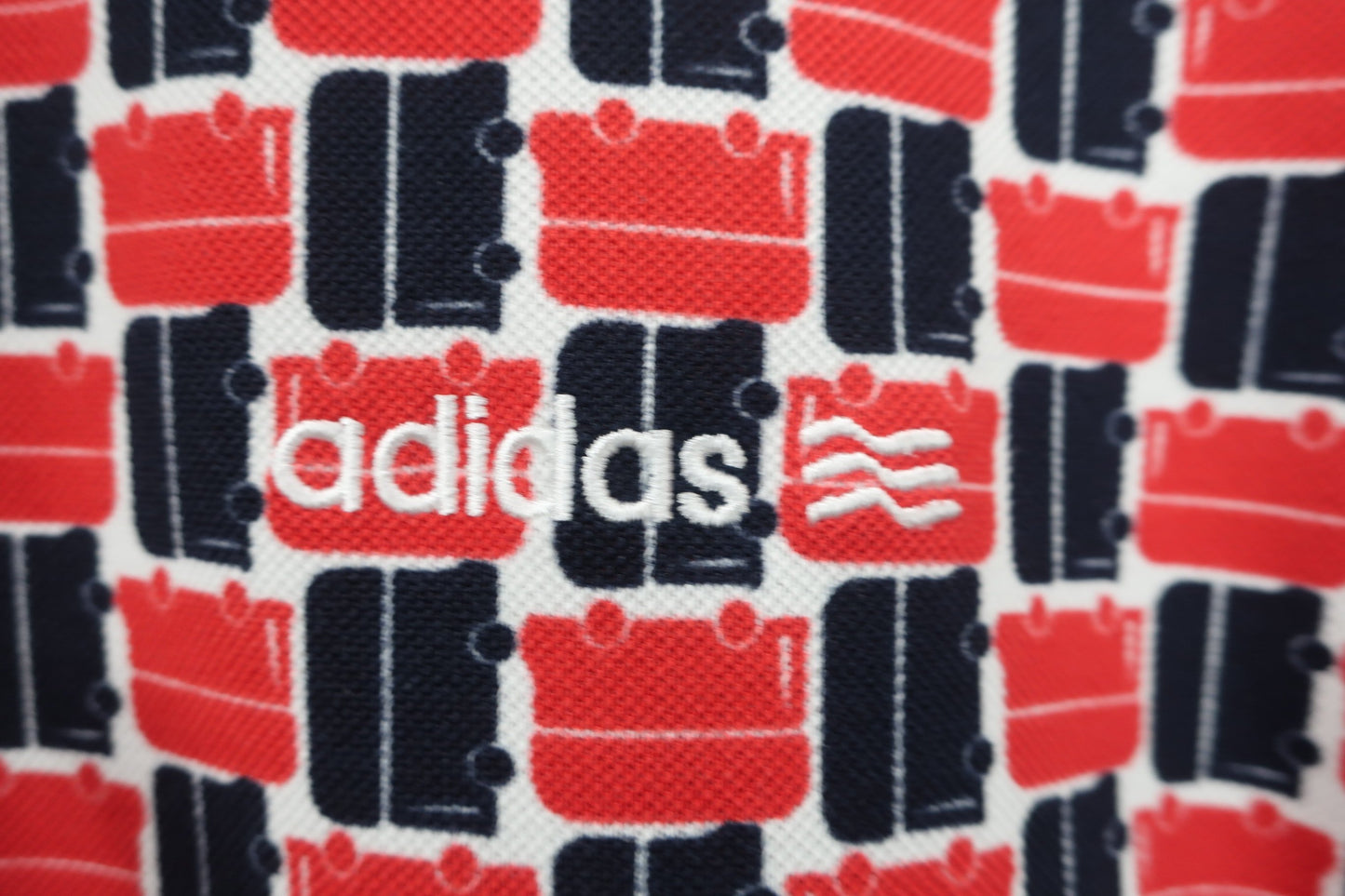 adidas(アディダス) ポロシャツ 赤ネイビー総柄 レディース L A-2