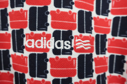 adidas(アディダス) ポロシャツ 赤ネイビー総柄 レディース L A-2