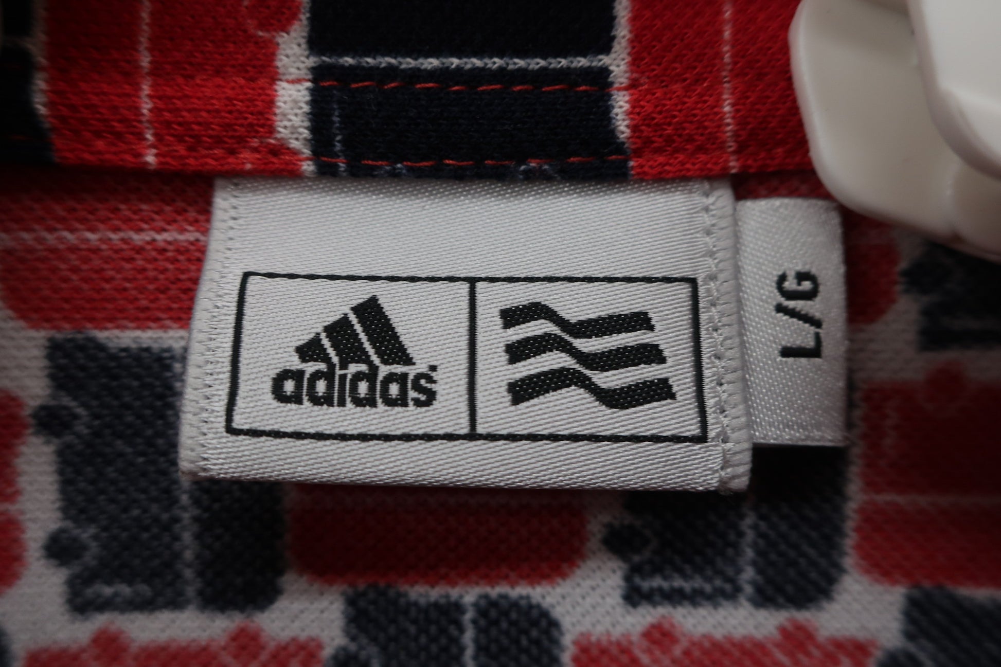 adidas(アディダス) ポロシャツ 赤ネイビー総柄 レディース L A-3