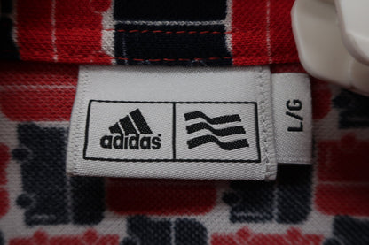 adidas(アディダス) ポロシャツ 赤ネイビー総柄 レディース L A-3