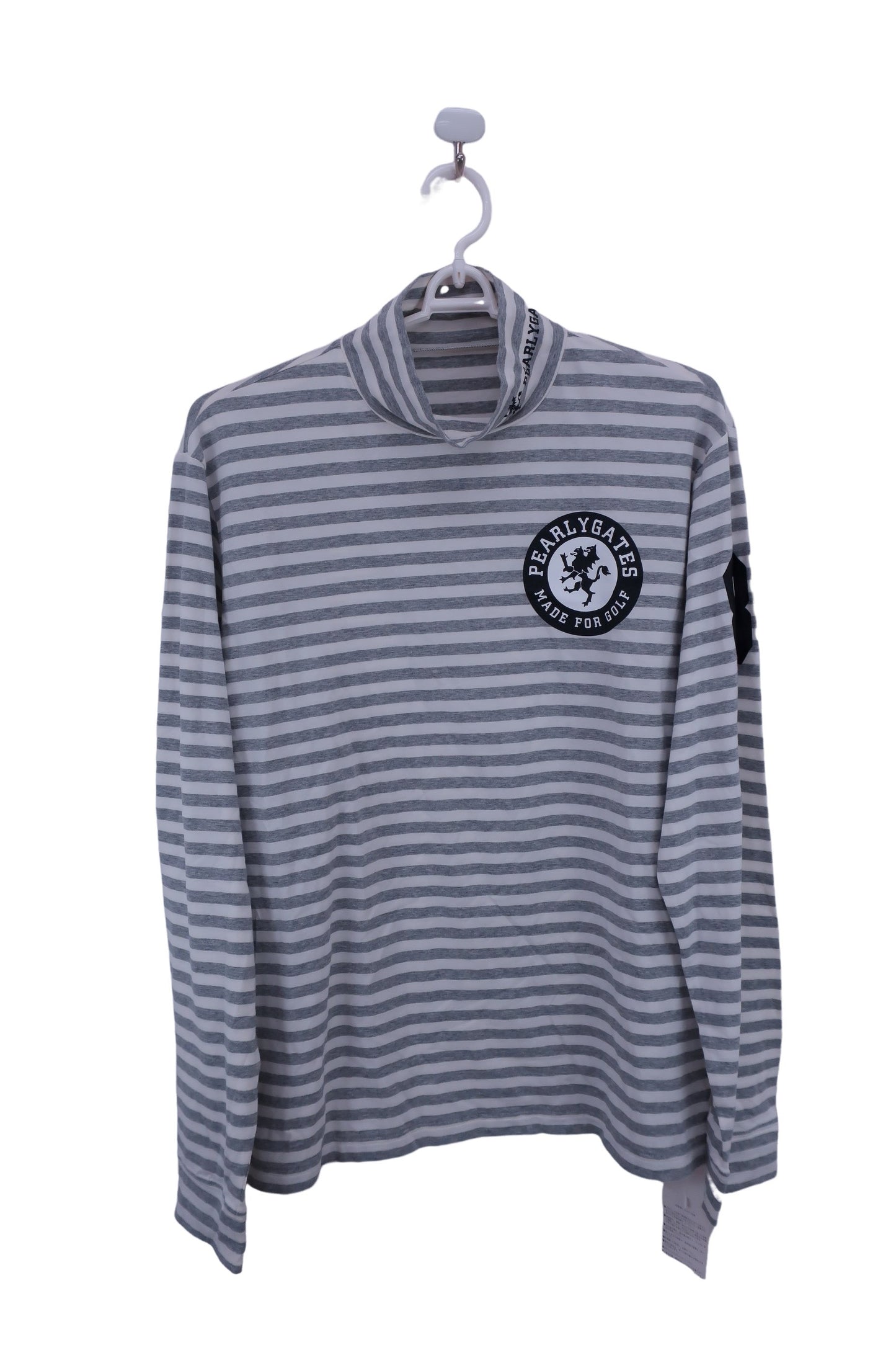 PEARLY GATES(パーリーゲイツ) 長袖モックネックシャツ 白グレーボーダー メンズ 6 053-966157 N-1