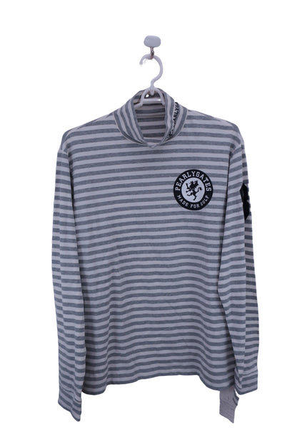 PEARLY GATES(パーリーゲイツ) 長袖モックネックシャツ 白グレーボーダー メンズ 6 053-966157 N-1