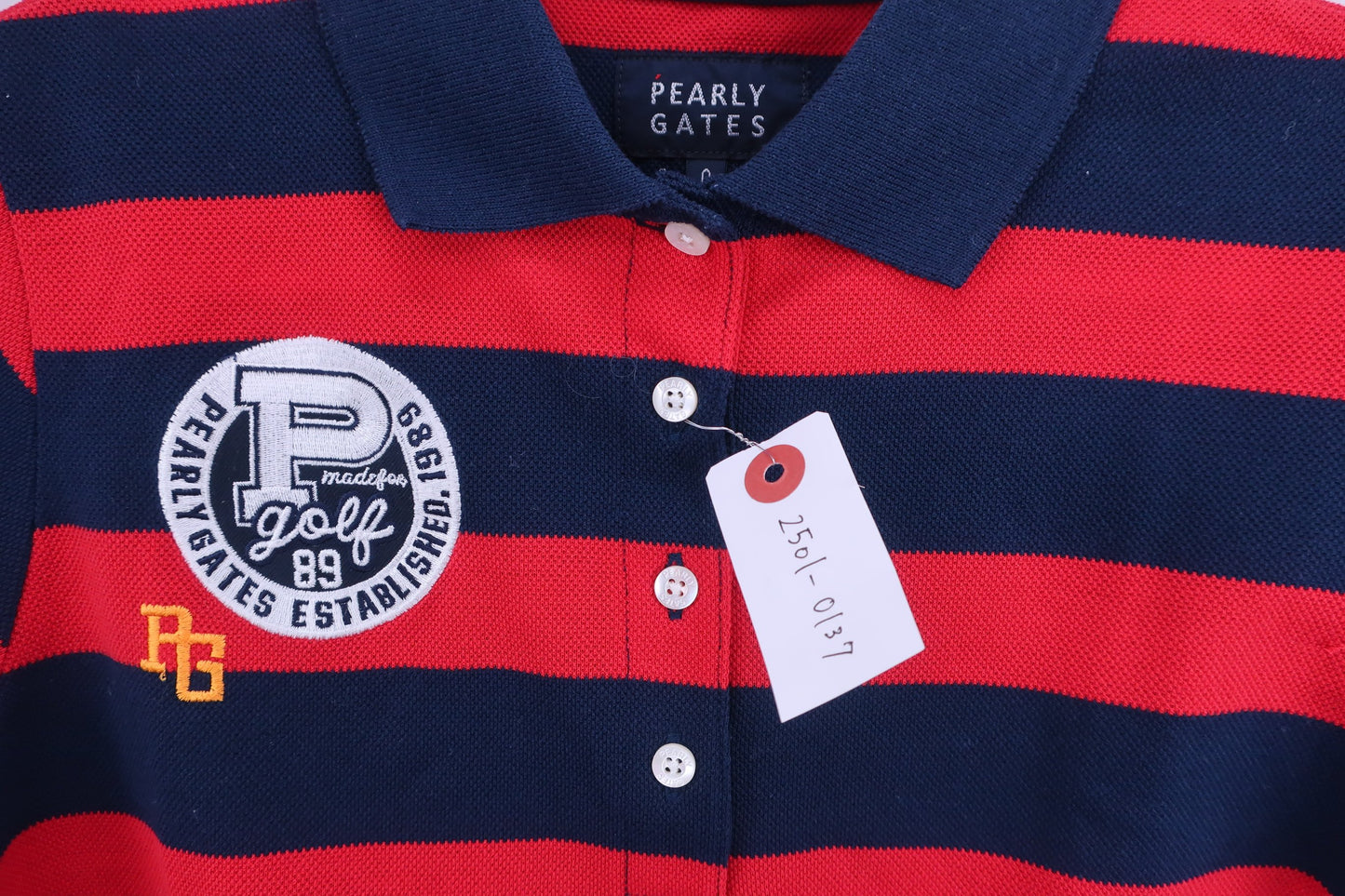 PEARLY GATES(パーリーゲイツ) ポロシャツ ネイビー赤ボーダー レディース 0 055-0160498 A-3