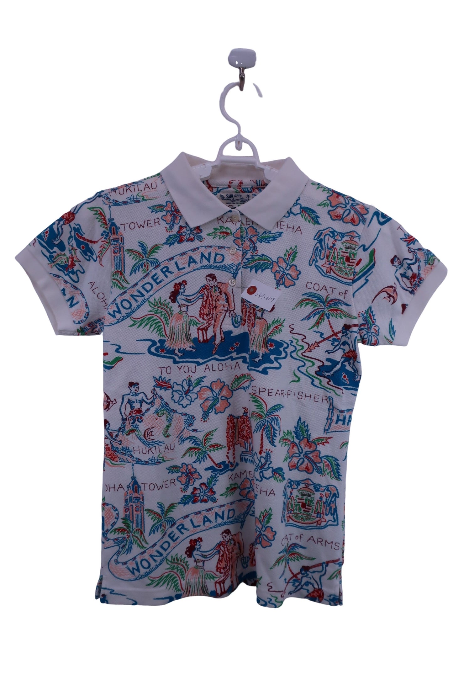 BEAMS GOLF(ビームスゴルフ) ポロシャツ 白ハワイ柄 レディース S A-1