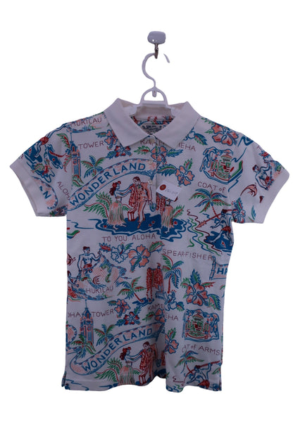 BEAMS GOLF(ビームスゴルフ) ポロシャツ 白ハワイ柄 レディース S A-1