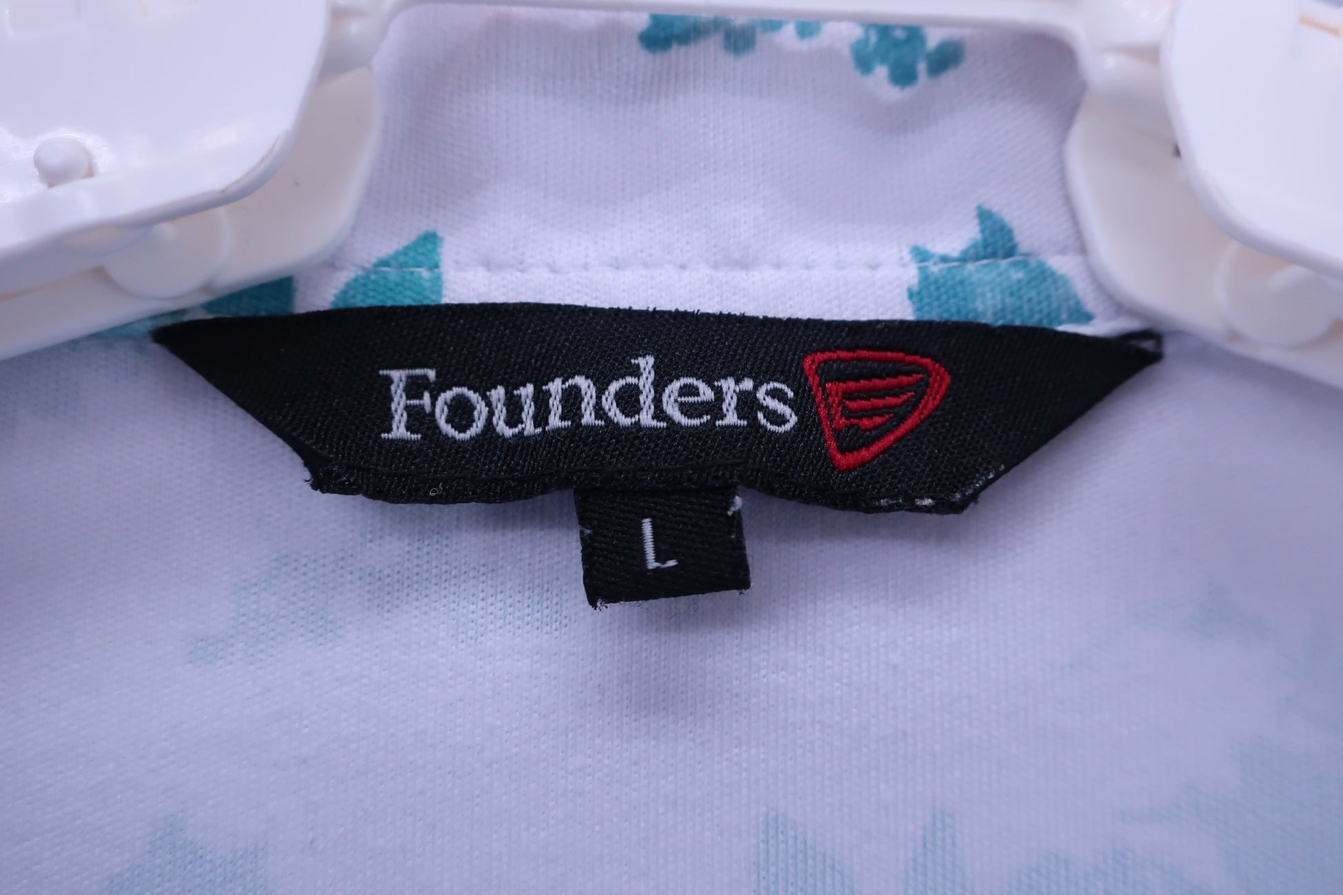 Founders Club(ファウンダース) ポロシャツ 白水色総柄 メンズ L B-3