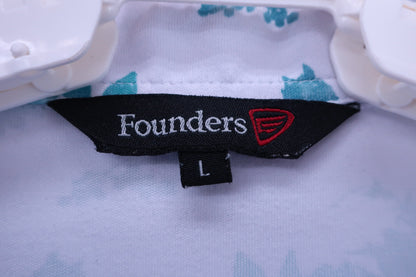 Founders Club(ファウンダース) ポロシャツ 白水色総柄 メンズ L B-3