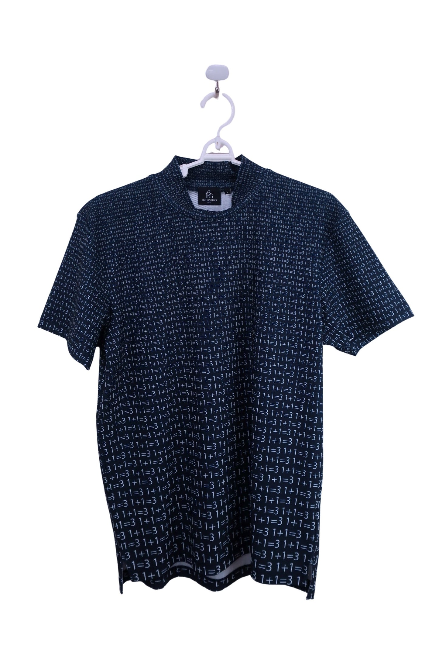 1PIU1UGUALE3(ウノピゥウノウグァーレトレ) 半袖モックネックシャツ ネイビー総柄 メンズ ? A-1