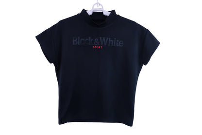 Black & White(ブラック&ホワイト) 半袖モックネックシャツ 黒 レディース M B-1
