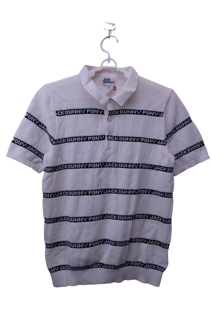 Jack Bunny(ジャックバニー) ポロシャツ 白ネイビーロゴ文字柄 メンズ 6 262-9175449 A-1