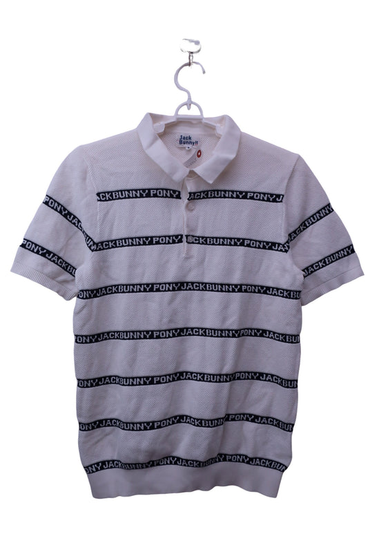 Jack Bunny(ジャックバニー) ポロシャツ 白ネイビーロゴ文字柄 メンズ 6 262-9175449 A-1