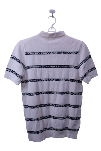 Jack Bunny(ジャックバニー) ポロシャツ 白ネイビーロゴ文字柄 メンズ 6 262-9175449 A-3