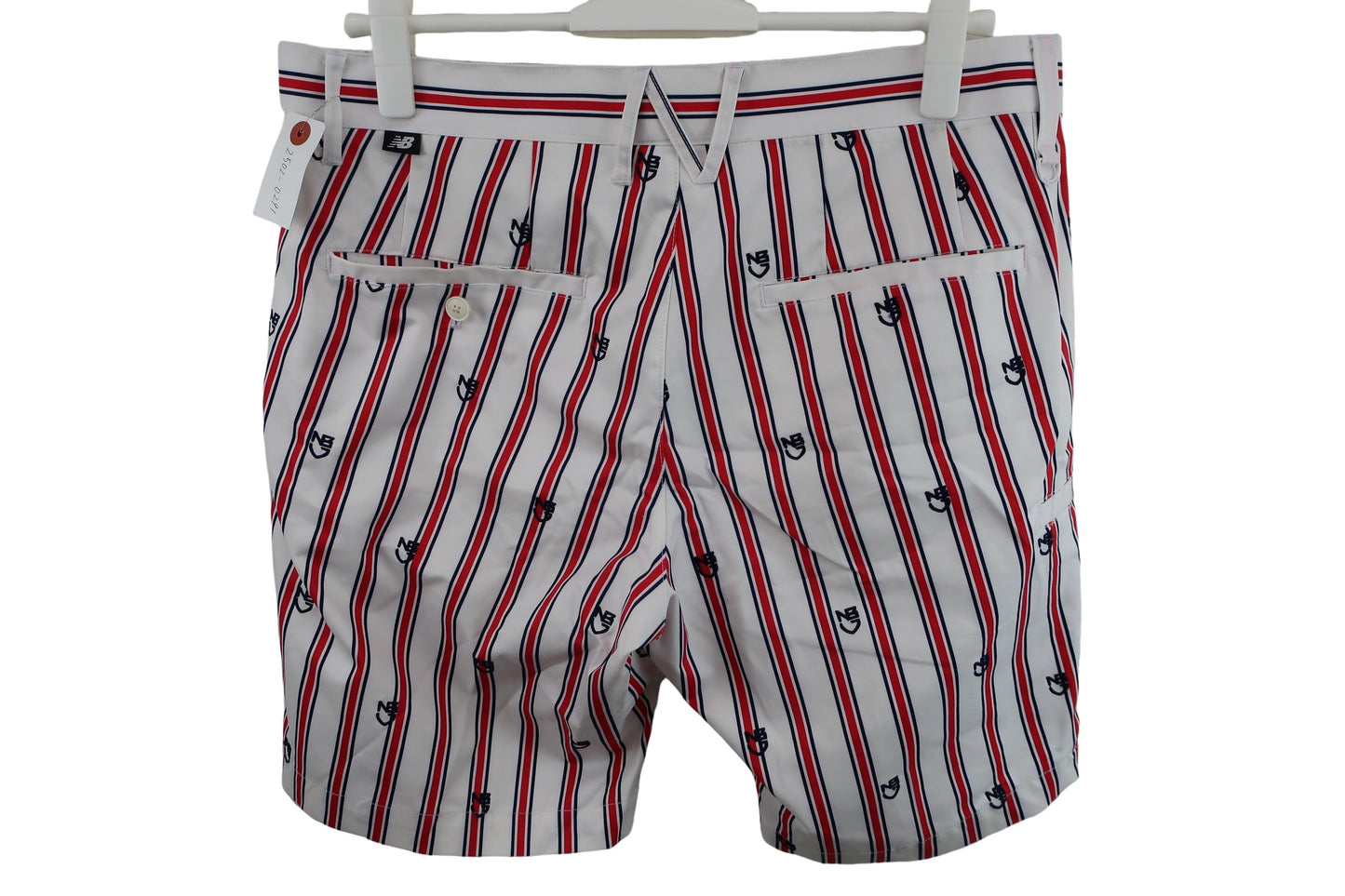 New Balance golf(ニューバランスゴルフ) ハーフパンツ 白赤ネイビーストライプ メンズ 5 012-7132008 B-5