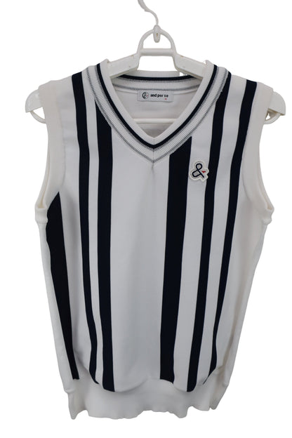 and per se(アンパスィ) ニットベスト 白ネイビーストライプ レディース M AFS2019C4 A-1