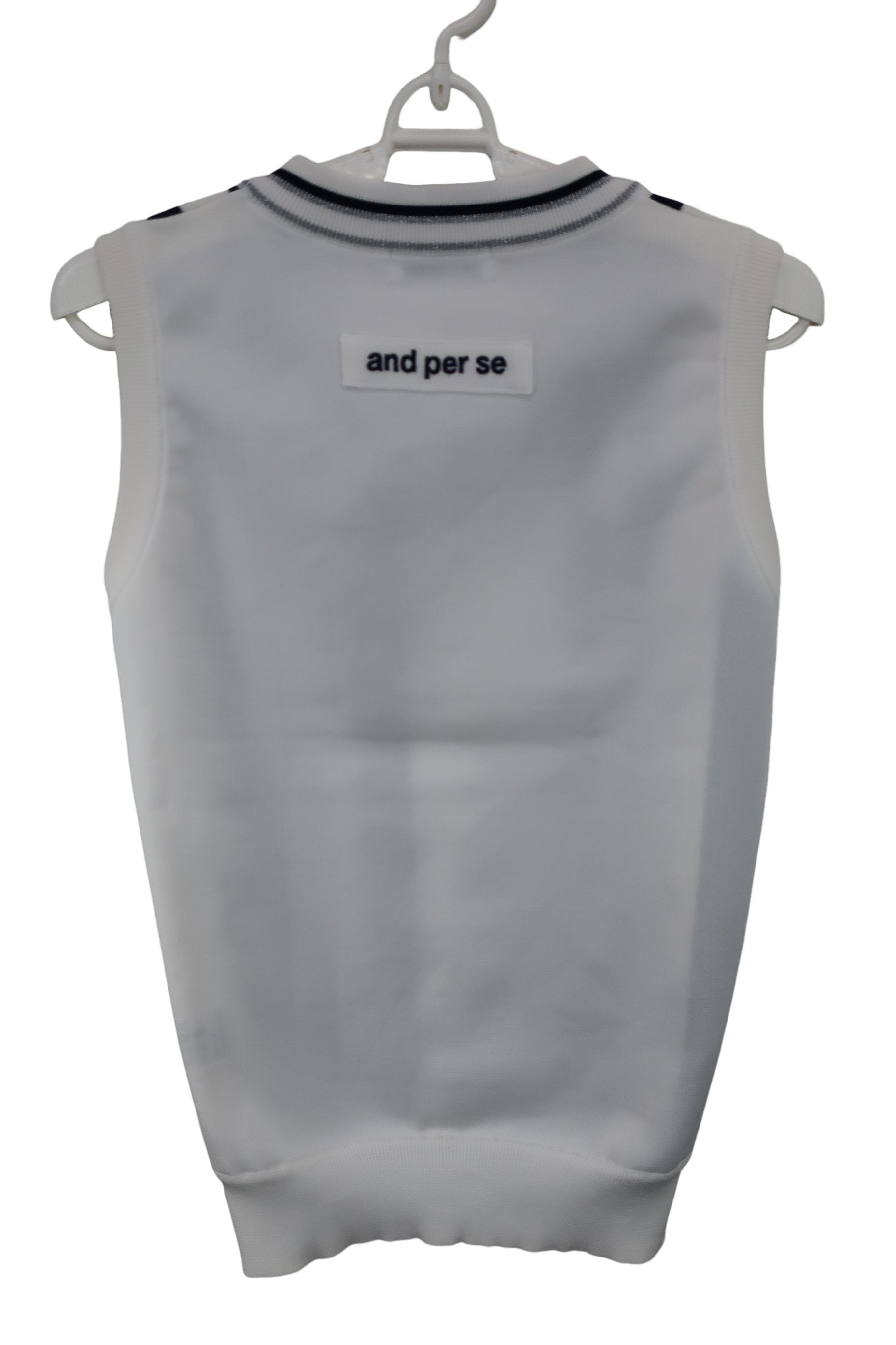 and per se(アンパスィ) ニットベスト 白ネイビーストライプ レディース M AFS2019C4 A-3