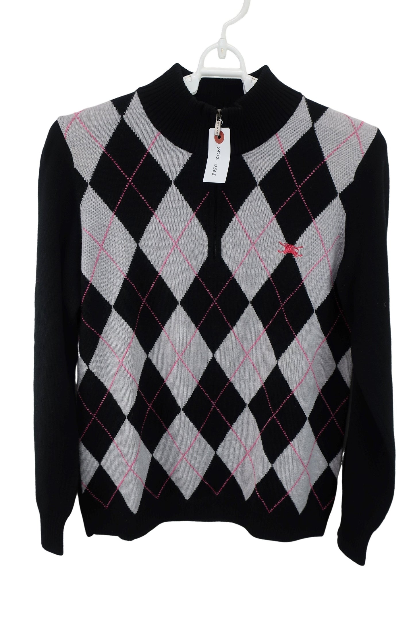 BURBERRY GOLF(バーバリーゴルフ) ハーフジップニットシャツ 黒アーガイル柄 レディース M A-1