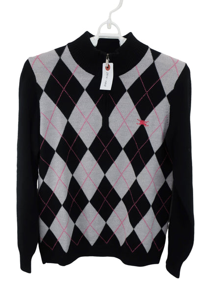 BURBERRY GOLF(バーバリーゴルフ) ハーフジップニットシャツ 黒アーガイル柄 レディース M A-1