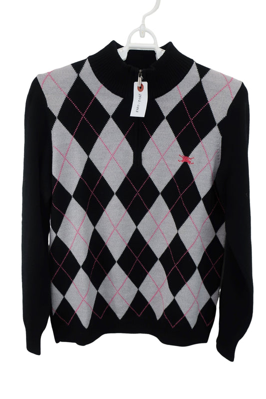 BURBERRY GOLF(バーバリーゴルフ) ハーフジップニットシャツ 黒アーガイル柄 レディース M A-1